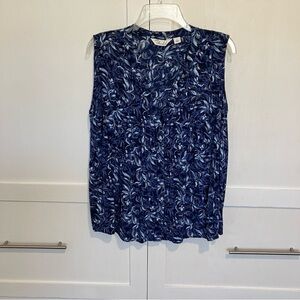 Caffe Marrahesh Blue and White Sleeveless Floral Blouse, L